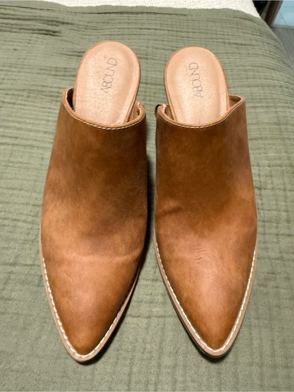 Abound Tan Pointed Toe Leather Mule Slides
